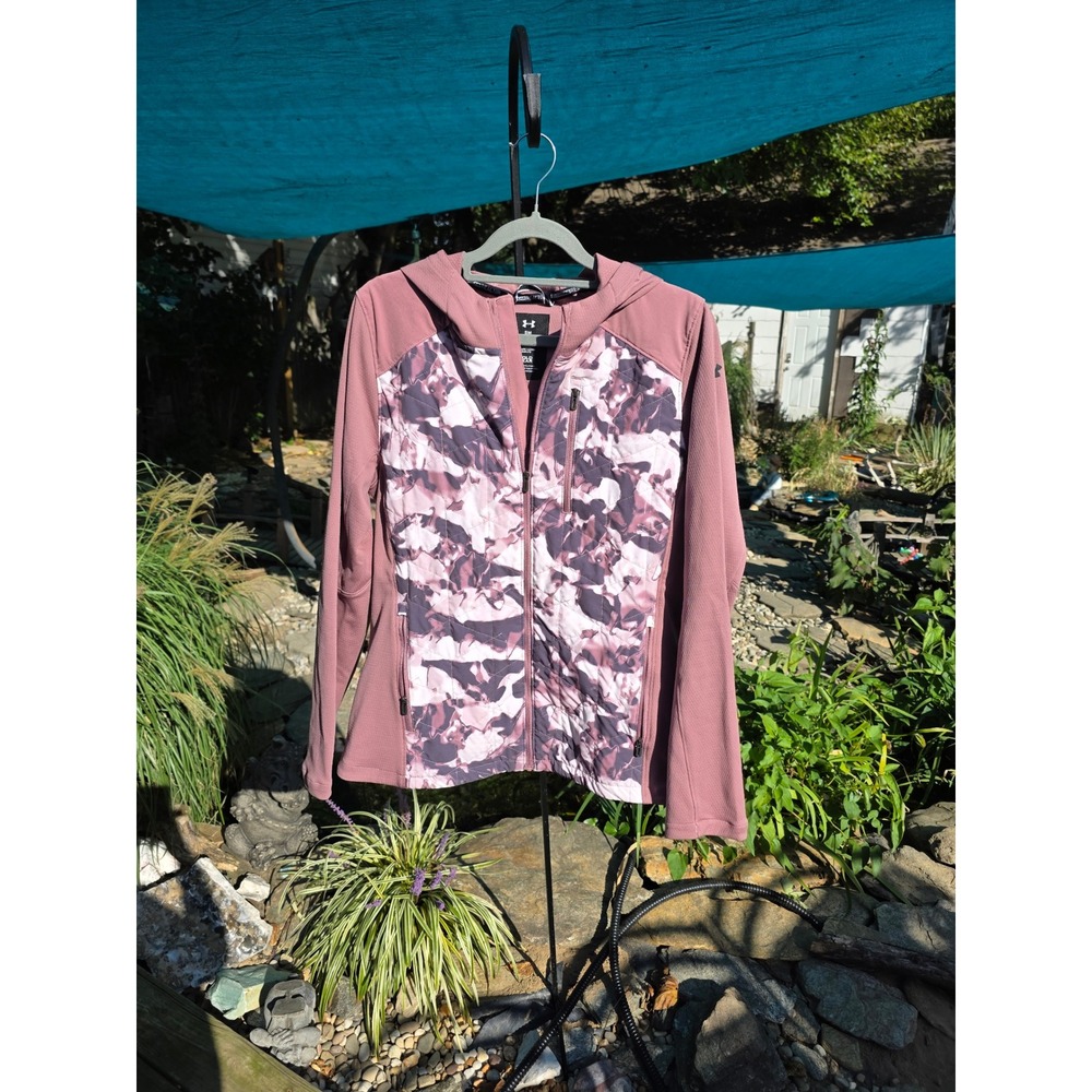 Under Armour ColdGear Womens Hybrid Jacket Mauve Camo Quilted Hooded Full Zip SM